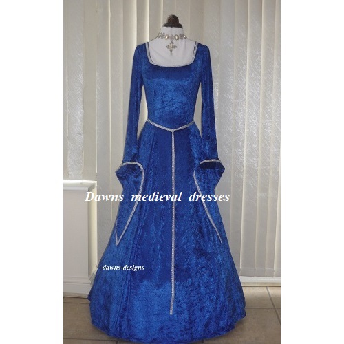 Medieval LOTR Pagan Dress Costume Royal Blue & Silver